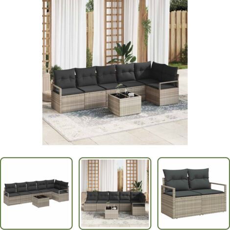 Seduta estiva -  Set di divani 7 pcs Grigio chiaro polyrattan