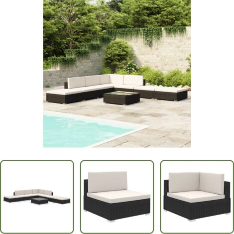 Seduta in rattan -  Set Divani da Giardino 8 pz con Cuscini in Polyrattan Nero