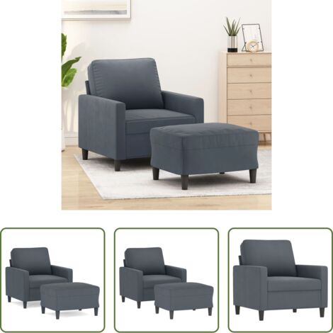 Seduta in velluto -  Poltrona con Poggiapiedi Grigio Scuro 60 cm in Velluto