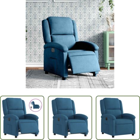 Seduta in velluto -  Poltrona Reclinabile Elettrica Blu in Velluto