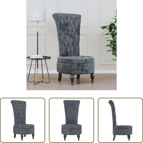Seduta in velluto -  Sedia Schienale Alto Design con Bottoni in Velluto Grigio Scuro