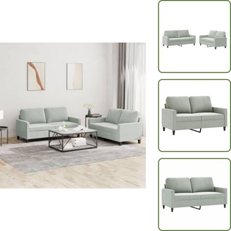 Seduta in velluto - vidaXL Set di Divani 2 pz con Cuscini Grigio Chiaro in Velluto - Divano con braccioli