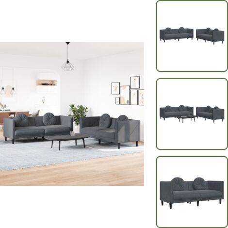 Seduta in velluto - vidaXL Set di Divani 2 pz con Cuscini Grigio Scuro in Velluto - Divano in velluto
