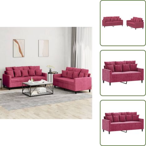 Seduta in velluto - vidaXL Set di Divani 2 pz con Cuscini Rosso Vino in Velluto - Divano con cuscini