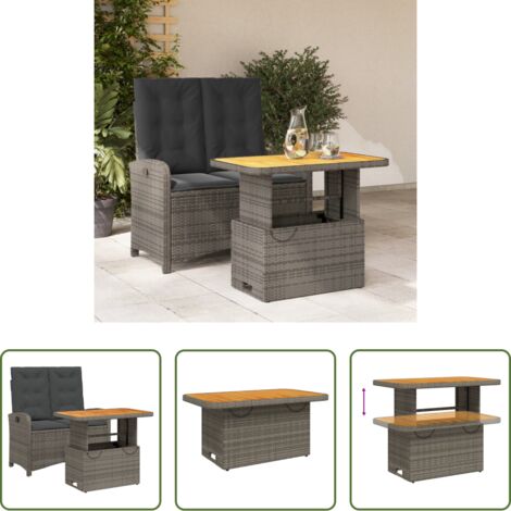 Seduta reclinabile -  Set da Pranzo da Giardino 2 pz con Cuscini in Polyrattan Grigio