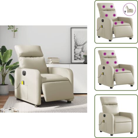 Seduta reclinabile - vidaXL Poltrona Massaggiante Elettrica Reclinabile Crema Similpelle - Poltrona elettrica