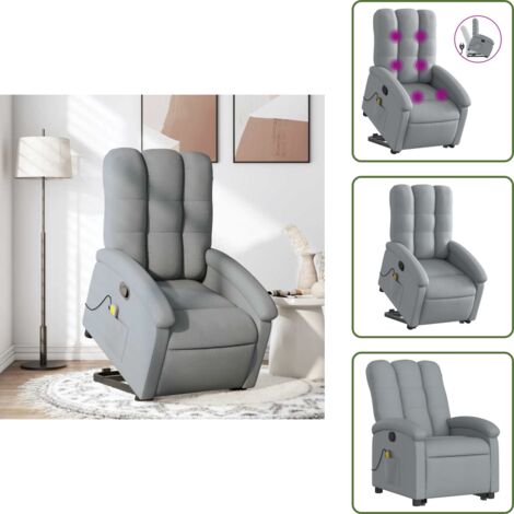 Seduta - vidaXL Poltrona Alzapersona Massaggi Reclinabile Grigio Chiaro Tessuto - Funzione di sollevamento