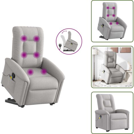 Seduta - vidaXL Poltrona Alzapersona Massaggi Reclinabile Grigio Nuvola Tessuto - Sollevamento