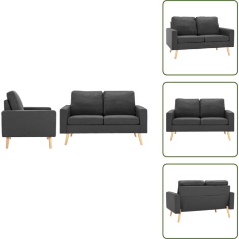 Seduta - vidaXL Set di Divani 2 pz in Tessuto Grigio Scuro - Schienale