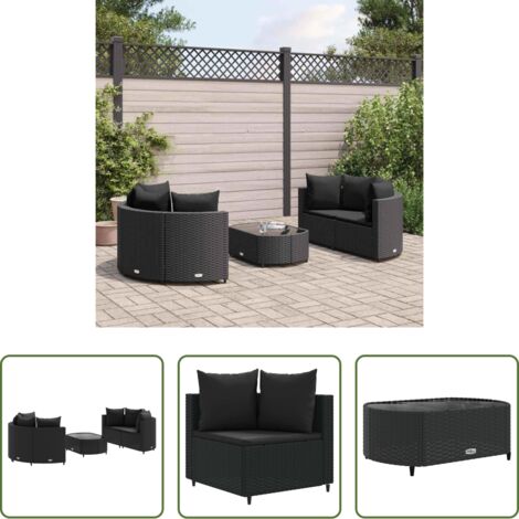 Sedute angolari -  Set Divani da Giardino 5 pz con Cuscini in Polyrattan Nero
