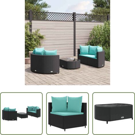 Sedute angolari -  Set Divani da Giardino 5 pz con Cuscini in Polyrattan Nero