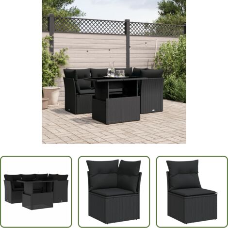 Sedute angolari -  Set Divani da Giardino 5 pz con Cuscini in Polyrattan Nero