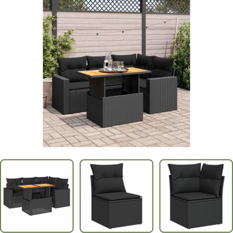 Sedute angolari -  Set Divani da Giardino 5 pz con Cuscini in Polyrattan Nero