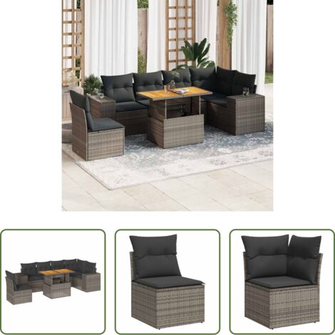 Sedute angolari -  Set Divani da Giardino 7 pz con Cuscini Grigio in Polyrattan
