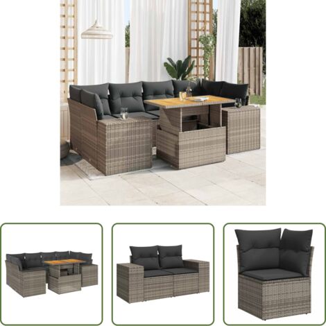Sedute angolari -  Set Divani da Giardino 7 pz con Cuscini Grigio in Polyrattan