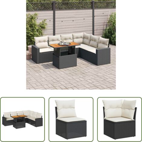 Sedute angolari -  Set Divani da Giardino con Cuscini 7pz Nero Polyrattan