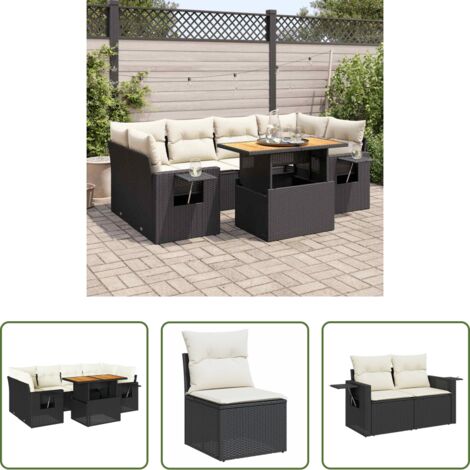 Sedute angolari -  Set Divani da Giardino con Cuscini 7pz Nero Polyrattan