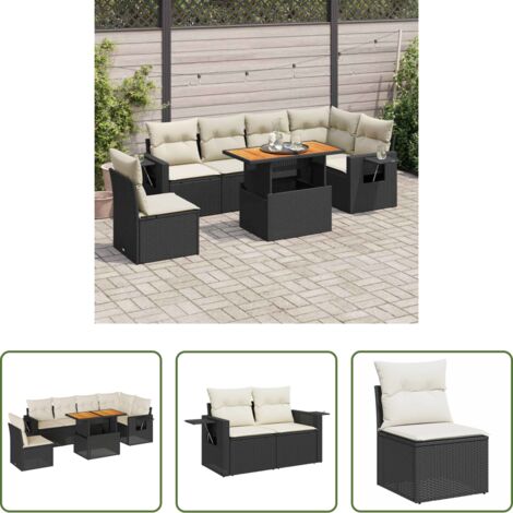 Sedute angolari -  Set Divani da Giardino con Cuscini 7pz Nero Polyrattan