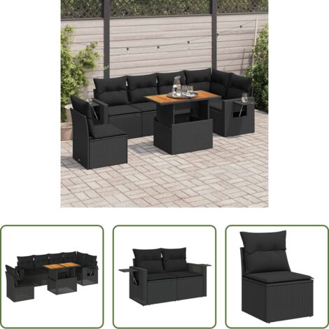 Sedute angolari -  Set Divani da Giardino con Cuscini 7pz Nero Polyrattan