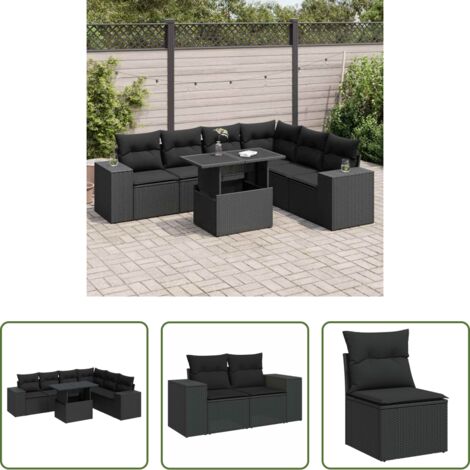 Sedute angolari -  Set Divani da Giardino con Cuscini 7pz Nero Polyrattan