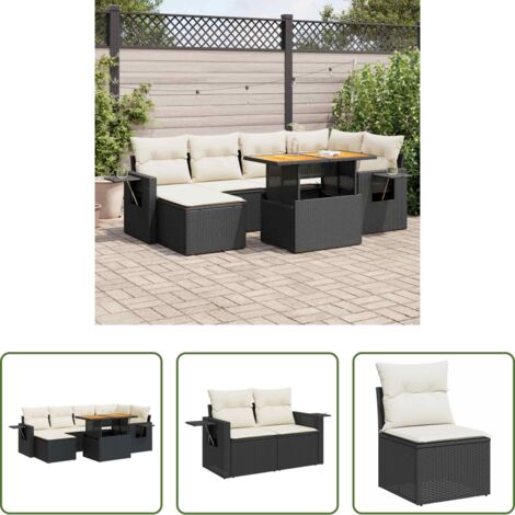 Sedute angolari -  Set Divani da Giardino con Cuscini 7pz Nero Polyrattan