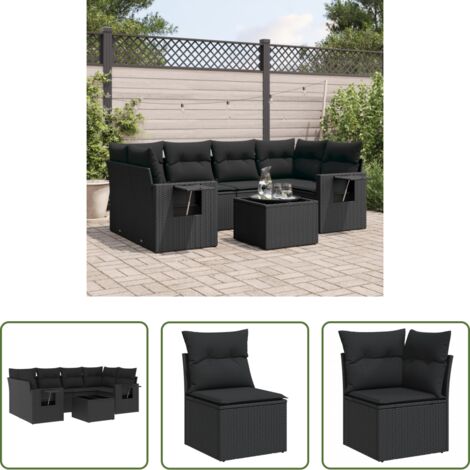Sedute angolari -  Set Divani da Giardino con Cuscini 7pz Nero Polyrattan