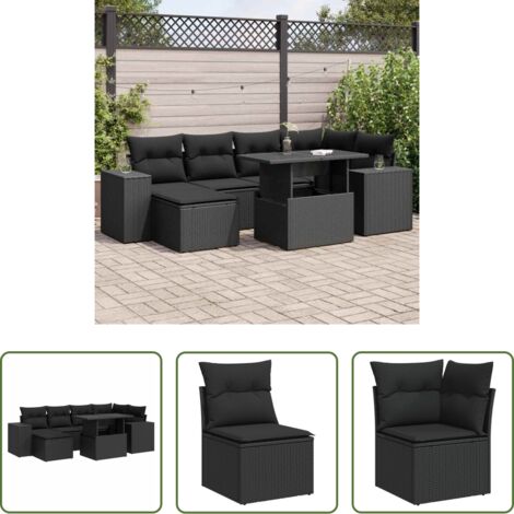 Sedute angolari -  Set Divani da Giardino con Cuscini 7pz Nero Polyrattan