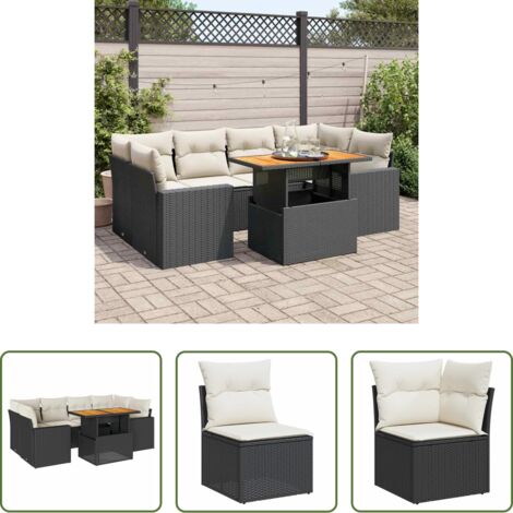 Sedute angolari -  Set Divani da Giardino con Cuscini 7pz Nero Polyrattan