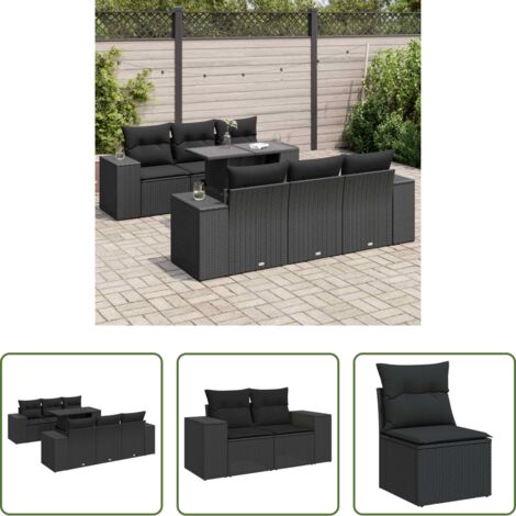 Sedute angolari -  Set Divani da Giardino con Cuscini 7pz Nero Polyrattan