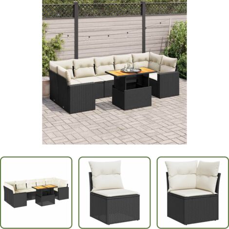 Sedute angolari -  Set Divani da Giardino con Cuscini 8 pz Nero in Polyrattan