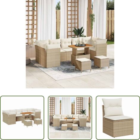 Sedute angolari -  Set Divano da Giardino 10 pcs Beige polyrattan