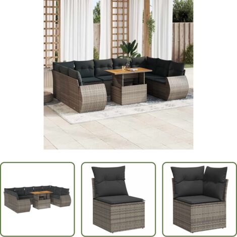 Sedute angolari -  Set Divano da Giardino 10 pz con Cuscini Grigio in Polyrattan