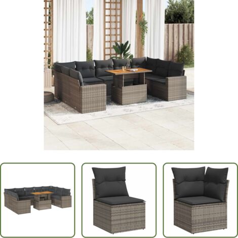 Sedute angolari -  Set Divano da Giardino 10 pz con Cuscini Grigio in Polyrattan
