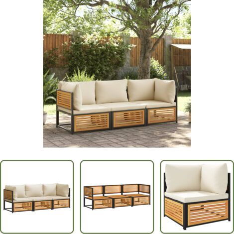 Sedute angolari -  Set Divano da Giardino 3pz con Cuscini Legno Massello di Acacia