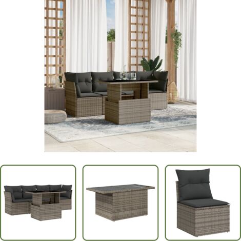Sedute angolari -  Set Divano da Giardino 5 pz con Cuscini Grigio in Polyrattan