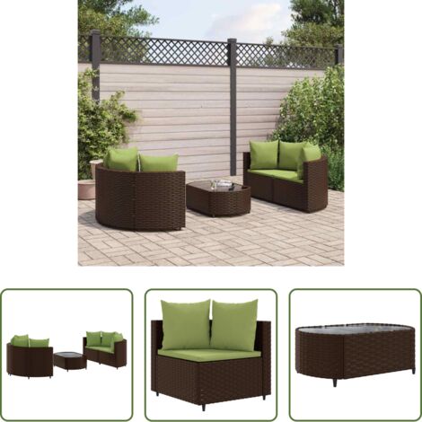 Sedute angolari -  Set Divano da Giardino 5 pz con Cuscini Marrone in Polyrattan