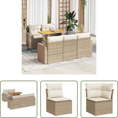 Sedute angolari -  Set Divano da Giardino 6 pz con Cuscini Beige in Polyrattan