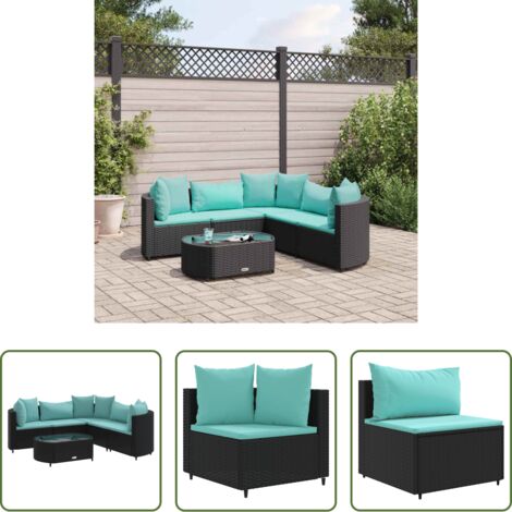 Sedute angolari -  Set Divano da Giardino 6 pz con Cuscini Nero in Polyrattan