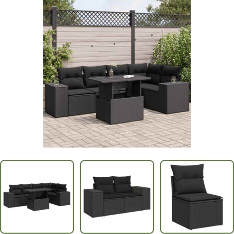 Sedute angolari -  Set Divano da Giardino 6 pz con Cuscini Nero in Polyrattan
