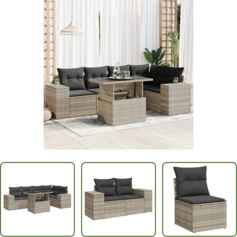 Sedute angolari -  Set Divano da Giardino 6pz con Cuscini Grigio Chiaro Polyrattan