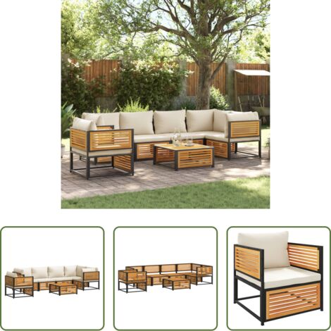 Sedute angolari -  Set Divano da Giardino 7 pz con Cuscini Legno Massello Acacia