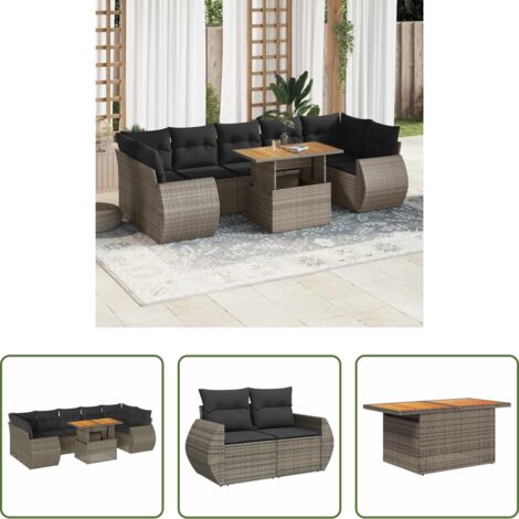 Sedute angolari -  Set Divano da Giardino 8 pz con Cuscini Grigio in Polyrattan