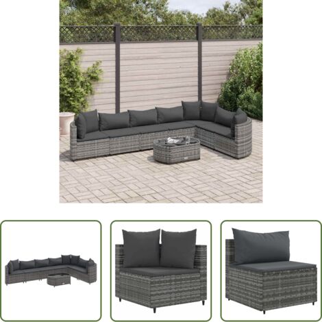 Sedute angolari -  Set Divano da Giardino 8 pz con Cuscini Grigio in Polyrattan
