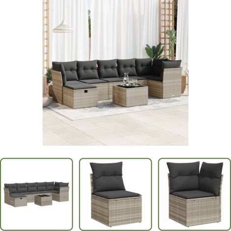 Sedute angolari -  Set Divano da Giardino 8pz con Cuscini Grigio Chiaro Polyrattan