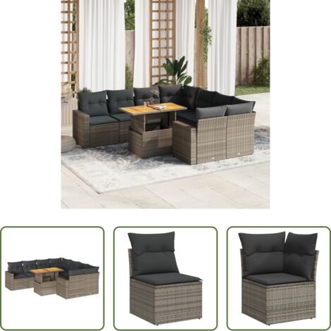 Sedute angolari -  Set Divano da Giardino 9 pz con Cuscini Grigio in Polyrattan