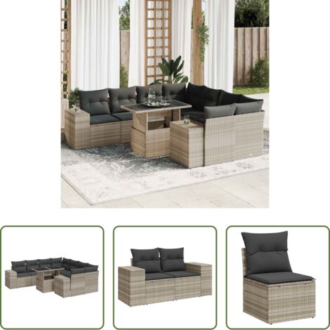 Sedute angolari -  Set Divano da Giardino 9pz con Cuscini Grigio Chiaro Polyrattan