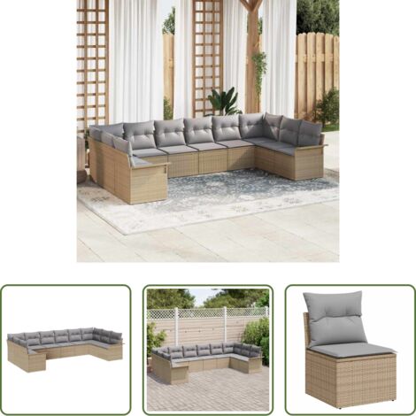 Sedute angolari -  Set Divano da Giardino con cuscino 10 pcs Beige polyrattan