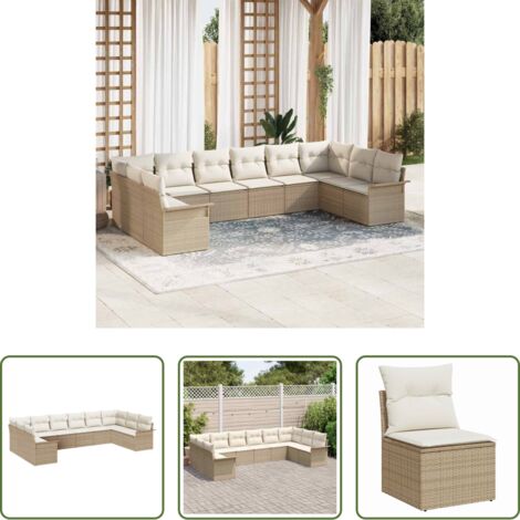Sedute angolari -  Set Divano da Giardino con cuscino 10 pcs Beige polyrattan
