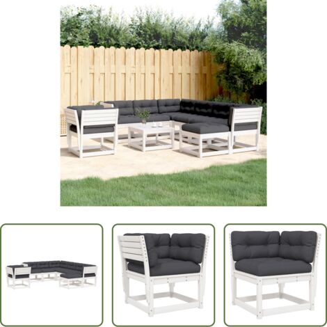 Sedute angolari -  Set Salotto Giardino 8pz con Cuscini Bianco Legno Massello Pino