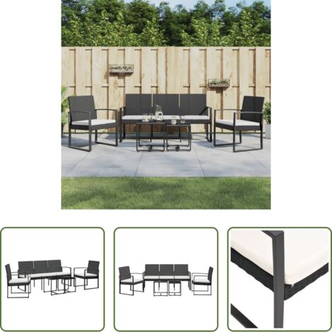 Sedute da esterno -  Set da Pranzo da Giardino 5 pz Nero con Cuscini in Rattan PP